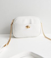 New Look White Leather-Look Embossed Chain Cross Body Bag